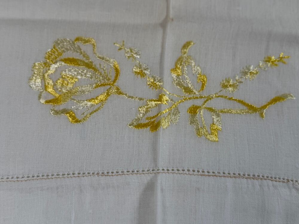 Vintage Gold Embroidered Pillowcases Set of 2, Floral Rose Design, Thin Muslin,